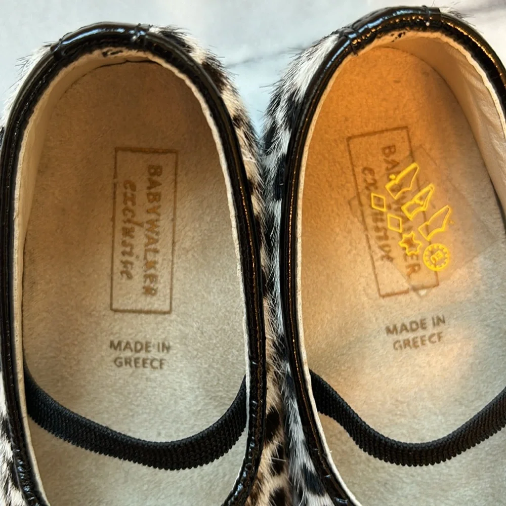 Babywalker Black & White Leopard Print Calf-Hair Flats for Baby Girls